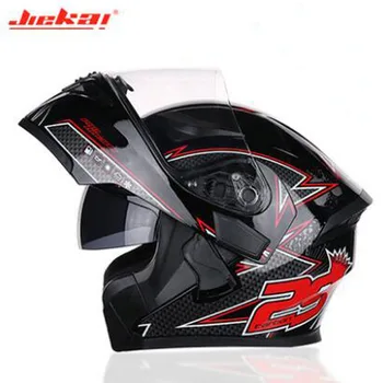 JIEKAI 902 Dvojité Objektív Flip Up Motocyklové Prilby Muži Ženy Motorky Prilby vyrobené z ABS JK902 Transparentné čierna vistor