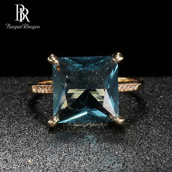 Bague Ringen Klasický Strieborný Prsteň Šterlingov S925 Šperky pre Ženy Námestie Kamene, Svadobný Prsteň Geometrie Akvamarín Zapojenie