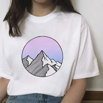 Vrchol hory Harajuku Kreatívne Grafické Tlače T-shirt Biely Top Tričká Krátky Rukáv O-neck Top Shirt Ropa Mujer Žien T-shirt