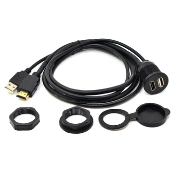 USB 2.0 & HDMI na HDMI + USB2.0 AUX Rozšírenie Prístrojovej dosky Nepremokavé Auto Flush Mount Kábel Pre Auto, Loď a Motocykel - 3 ft 1 m