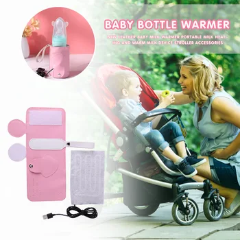 26x11cm USB Baby Bottle Warmer Prenosné PU Kožené Pevné Mlieka Kŕmenie Fľašou Vyhrievané Izolácie Taška Kryt s Rukou Lana