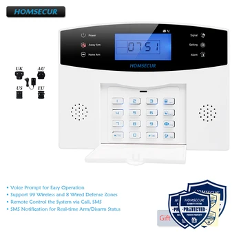 HOMSECUR DIY GSM Alarm Systém pre Home Security(ústredni LA01,PIR Senzor,Dymový Senzor,Flash Strobo Siréna, atď.Voliteľné)