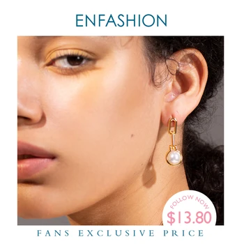 ENFASHION Reťazí Pearl Náušnice Kvapka Pre Ženy, Zlatá Farba Geometrické Visieť Earings Módne Šperky Dropshippping E191142