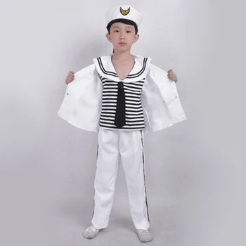 Deti Dievča alebo Chlapec, alebo Dieťa Navy Námorník Morských Prúžok Kostým Party Klobúk +Topy + Nohavice