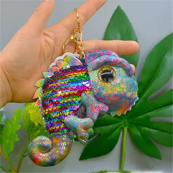 Plyšové hračky prívesok jednorožec chameleon alpaky farebné flitrami svetelný batoh prívesok keychain zvierat plyšový malý prívesok dary
