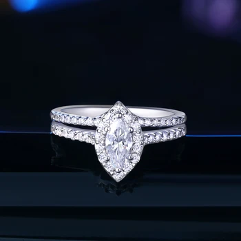 Newshe 2 Kusy 925 Sterling Silver Zásnubný Prsteň Pre Ženy Marquise Rez Biela AAA Zirkónmi, Šperky BR0826