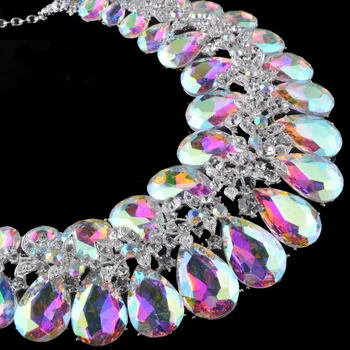 Jedinečné kvalitný AB crystal Vyhlásenie šperky sady Pre nevesta svadobné náušnice, náhrdelník ženy strany šperky kvapka vody shap
