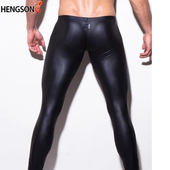 Muži Sexy Legíny Kvalitné Priedušné Nohavice 2020 Módne Mens Výkon Nohavice Slim Fit Ceruzky Black Faux Kožené Legíny