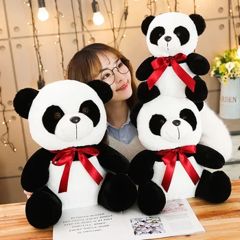 25-45 cm Roztomilý medvedík Panda S Lukom-Uzol Plyšové Hračky Mäkké Cartoon Zvierat Čiernej A Bielej Panda Plnené Bábika Deti, Dievča, Chlapec Dary