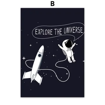 Cestovanie Vo Vesmíre, Tapety Plátno Na Maľovanie Astronaut Planéty Rocket Umenie Plagátu Cartoon Výzdoba Domov Tlač Fotografií Plavidlá
