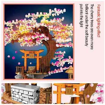 SEMBO Tvorca Myšlienky Sakura Inari Strom, Dom, Stavebné Bloky, Ulice Mesta Zobraziť Svätyne Cherry Blossom Priateľmi Tehly Darčeky, Hračky Dievča