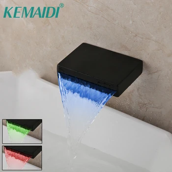 KEMAIDI Matte Black Kohútik Náustok Chrome poľský Vodopád LED Zmena Kúpeľňa Vodnej nádrže Umývadlo Mixér Ťuknite na položku Vaňou Batérie