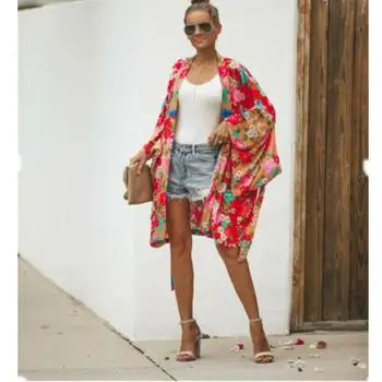 UK Zásob Ženy Šifón Šatkou Kimono Cardigan Top Plaviek Kvetina Tlače Letné Hot Žena zakryť, Blúzky