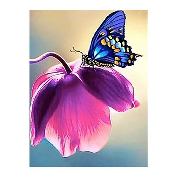Fialové Kvety Blue Butterfly Diamond Maľovanie Kolo Plné Vŕtanie Hmyzu Kvetinový Nouveaute DIY Mozaiky Výšivky 5D Cross Stitch