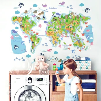 Mapa sveta samolepky na stenu pre deti izby spálňa decor nástenná maľba pre deti domu domova stenu miestnosti nálepky na ozdobu