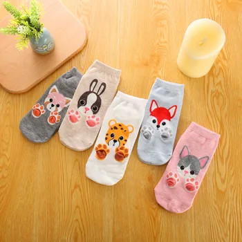 5pairs Nové Módne Cartoon Ženy Ponožky kawaii zvierat Členkové Ponožky Farebné Ponožky Bežné Bavlna Harajuku Šťastné Vianočné Ponožky