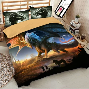 Dragon posteľná bielizeň Twin Set Plný Kráľovná King Size Posteľ Bielizeň Set 2/3ks Zvieratá Mikrovlákna Perinu Set s Vankúš Sham Obliečky