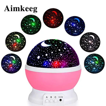 Aimkeeg Farebné Hviezdne Nebo LED Nočné Svetlo Batérie USB Projektor Mesiac Lampa Star Nočné Svetlo Darček pre Deti v Spálni