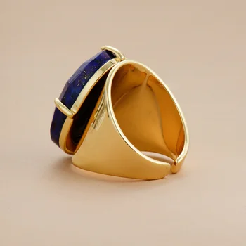 Veľký Kameň Krúžky Vysoko Kvalitné Šperky Nové Módne Zlatá Farba Lapis Lazuli Luxusné Strany Krúžok Veľkosť 7