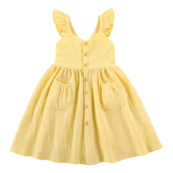 Flofallzique Baby Girl Dress S Dvoma Vreckami Petal Putá Tlačidlá Dekorácie Sladké Módne Party, Svadba, Deti Oblečenie