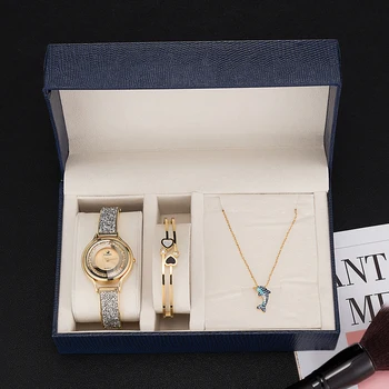 ZONMFEI značky quartz náramkové hodinky ženy náramok z nerezovej ocele delfín náhrdelník hodinky súpravy s darček pozerať na krabice hot predaj