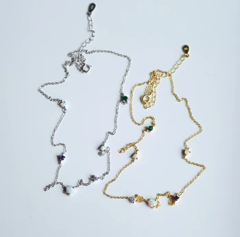 Jemná trendy Opal multi color Náhrdelníky pre ženy, dievča 925 sterling silver ručné opal biela zelená zlatá reťaz náhrdelník