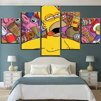 Wall Art Obrázky Rám 5 Kusov Simpson s Rýchlym občerstvením Anime Charakter Plátno na Maľovanie Domova Obývacia Izba HD Vytlačí Plagát