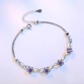 925 sterling silver módne lesklé crystal slivkové kvety náramky pre ženy šperky darček k narodeninám wholeslae drop shipping