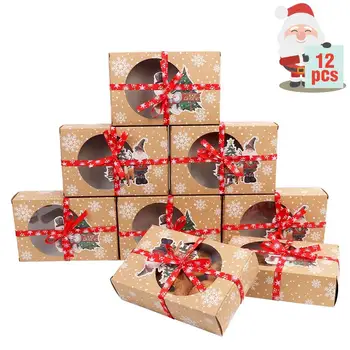 OurWarm 12pcs Vianočný Darčekový Boxy Nový Rok Láskavosti Krabice s vyčistiť Okno Kraft Papier Boxy Candy Umenie Package Box
