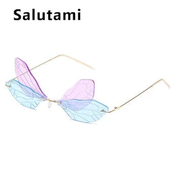 2020 Nový Elegantný Modrý Fialový Motýľ Slnečné Okuliare Pre Ženy, Elegantné Farebné Odtiene Lístia Uv400 Žena Zliatiny Sexy Mačka Okuliare