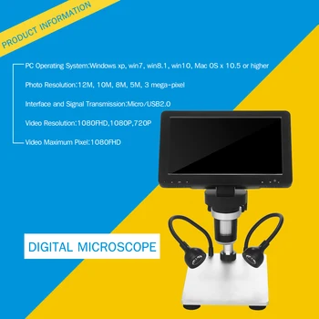 1200X digitálny mikroskop elektronické video mikroskopom 7 palcový 1080FHD LCD spájkovanie mikroskopom telefón opravy zväčšovacie sklo kovový stojan