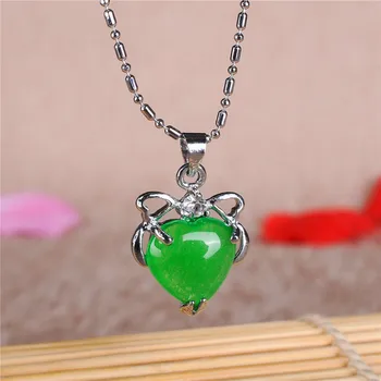 Prírodné Green Jade Srdce Prívesok 925 Strieborný Náhrdelník Čínsky Kúzlo Šperky Príslušenstvo Amulet Móda pre Mužov, Ženy Šťastie Dary
