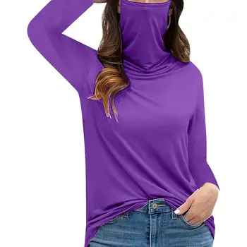 Nové 2020 Jeseň Ženy Pevné Bavlnené Tričko Bežné Turtleneck Veľké Veľkosť Masky Tee Tričko Fashion Dlhý Rukáv Plus Veľkosť Topy S-5XL