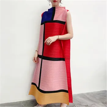 Ženy šaty Miyake násobne farby zodpovedajúce šaty 2020 lete nové voľné veľké veľkosti, farby zodpovedajúce šaty dlhé ženské šaty