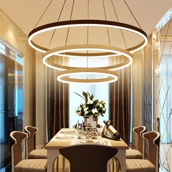 Čierna, Biela Farba, Moderný prívesok svetlá pre obývacia izba jedáleň 3/2/1 Kruhu Krúžky LED Svietidlá stropné Lampy, svietidlá