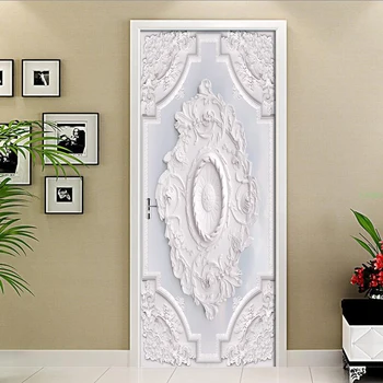 3D White Európskej Vzor Vyrezávané Dvere Nálepky nástenná maľba Obývacia Izba, Dvere, PVC samolepiace Nepremokavé 3D Tapeta Domov Dvere Obtlačky
