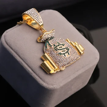 Módne Zlaté Mince Kabelku z Nerezovej Ocele s Príveskom Náhrdelník s Jemnými Drahokamu Hip-Hop, Rock Náhrdelník pre Mužov Šperky