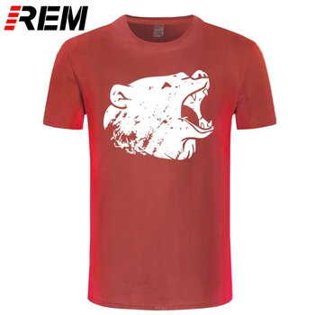 REM Bavlna, krátky rukáv tlačiť bežné medveď print T shirt pre mužov, o-krku BEŽNÉ muži t-shirt