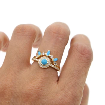 ZLATÁ FARBA módne šperky prsteň pripraviť biela cz modrá turquoises kameň módne ženy plný prst angažovanosti žien krúžky
