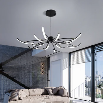 Moderný Lesk Čierna Biela Železa Stmievateľné Led Luster Pre Spálne, Obývacia Jedáleň Kuchyňa Nastaviteľné Nordic Deco Lampa