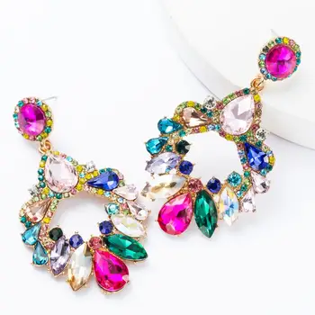 Dvacaman Luxusné Crystal Drop Náušnice pre Ženy Barokový Drahokamu Kvet Vyhlásenie Veľké Náušnice Vintage Svadobné Svadobné Šperky