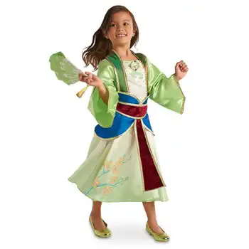Princezná Mulan Zdobiť pre Dievčatá Svetlice Dlhý Rukáv Deti, Oblečenie Pre Výkon Fotografie Halloween Party+ventilátor, Sklopné