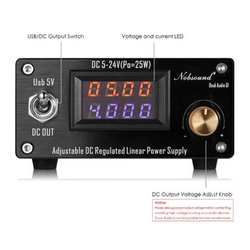 Nobsound 25W Nastaviteľné DC Regulované Lineárne Napájací zdroj S USB 5V a DC 5V-24V Výstup Pre Audio DAC/Digitálne Prehrávače