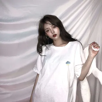 Krátke Sleeve T-shirts Ženy Lete Výšivky Cartoon kórejský Nadrozmerná Jednoduché Ležérne Módne Voľné Šik Dievčatá Iny BF Ulzzang Nové