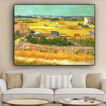 Úrodu v La Crau Van Gogh Krajiny olejomaľba na Plátne Plagáty a Vytlačí Cuadros Wall Art Obrázky Pre Obývacia Izba