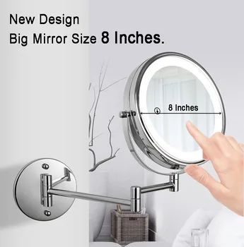Veľká Veľkosť 8 Palcový Kúpeľňa Zrkadlo, Nástenné Zrkadlo na líčenie s 10X Zväčšením, LED Obojstranný make-up Zrkadlo, Dotykový Stmievač