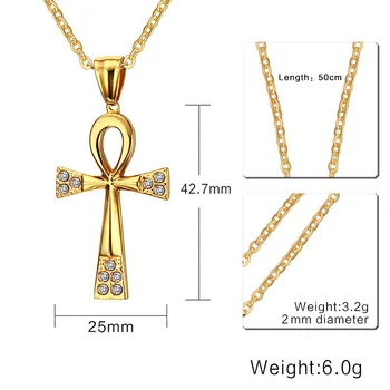 Vintage Ankh Egyptský Kríž Náhrdelníky pre Ženy, Mužov Bling CZ Kameň z Nehrdzavejúcej Ocele Jadrom Ansata Náboženské Modlitby Unisex Šperky