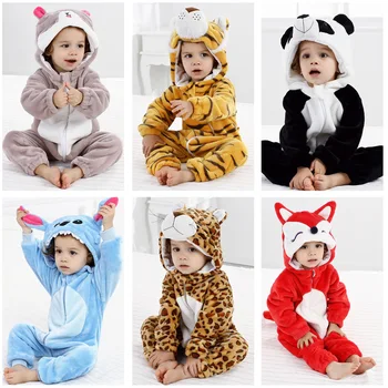 2020 Zimné Detské Oblečenie Flanelové Baby Boy Šaty Cartoon Zvierat Jednorožec Pyžamo Romper Dieťa Jumpsuit Teplé Novorodenca Romper