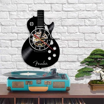 2021 Najnovšie Tvorivé DIY Hodiny Nástenné Akustická Gitara Hudobný Nástroj Tichý Vinyl Nástenné Hodiny Quartz Domov Bar Dekor