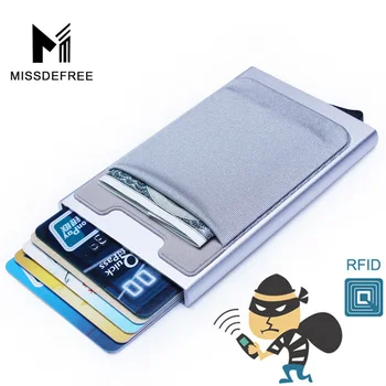 Hliníková Peňaženka S Pružnosť Zadnej Vrecku ID Držiteľa Karty Rfid Blokovanie Mini Slim Peňaženky Automaticky Pop až Kreditnej Karty Prípade Box
